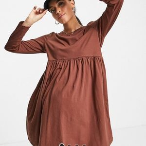 NWT! THREADBARE maternity brown long sleeve  smock t-shirt dress 8